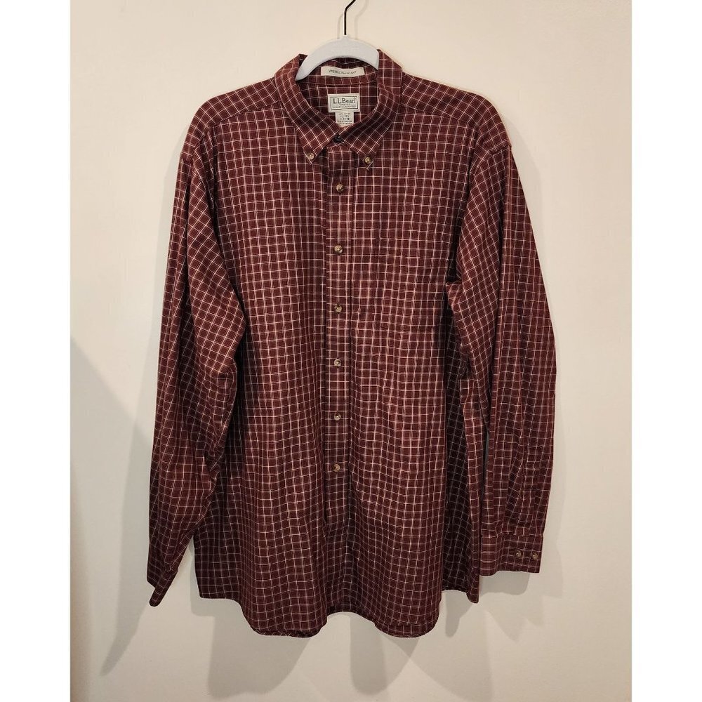 VINTAGE 90's LL Bean Men's Sz XL Plaid 100% Cotton Button Down Wrinkle Resistant